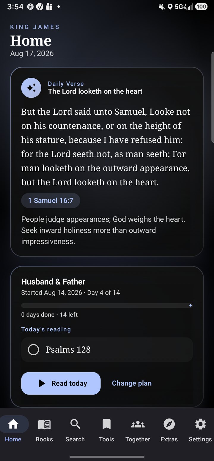 Home screen with daily verse